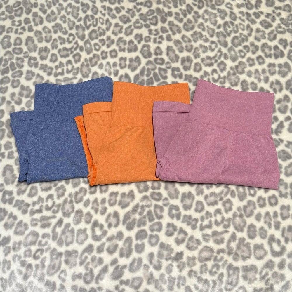 NVGTN Women's Athletic Shorts Set - Blue, Orange, and Pink